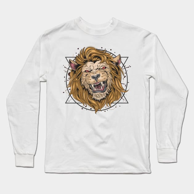 lion fierce head Long Sleeve T-Shirt by Mako Design 